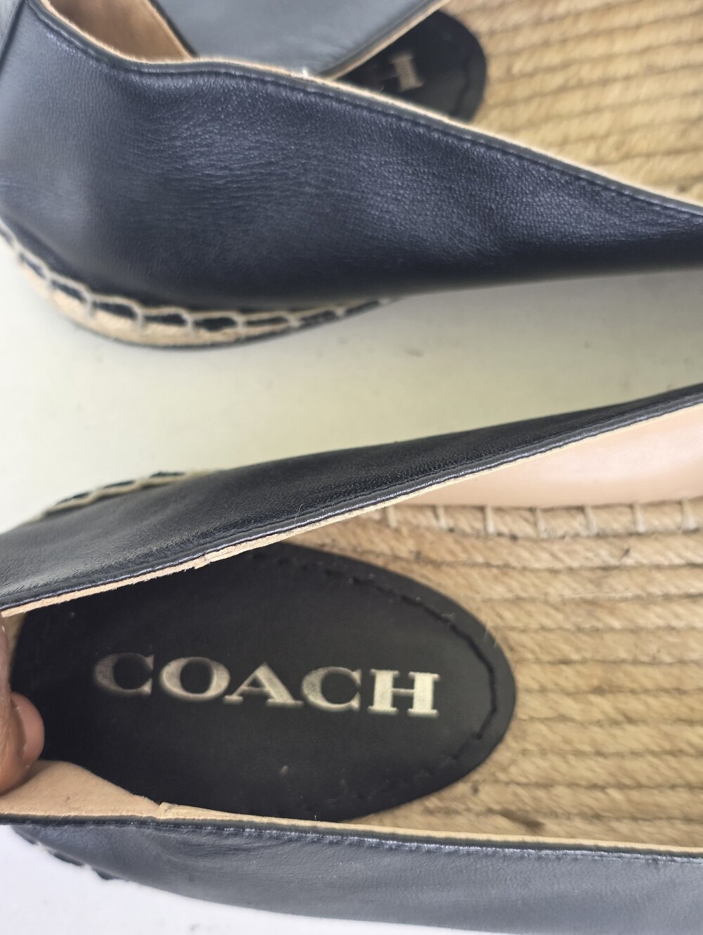 Coach Black Leather C Logo Espadrille Flats Loafers Shoes Size 9.5 Casual - Picture 8 of 10